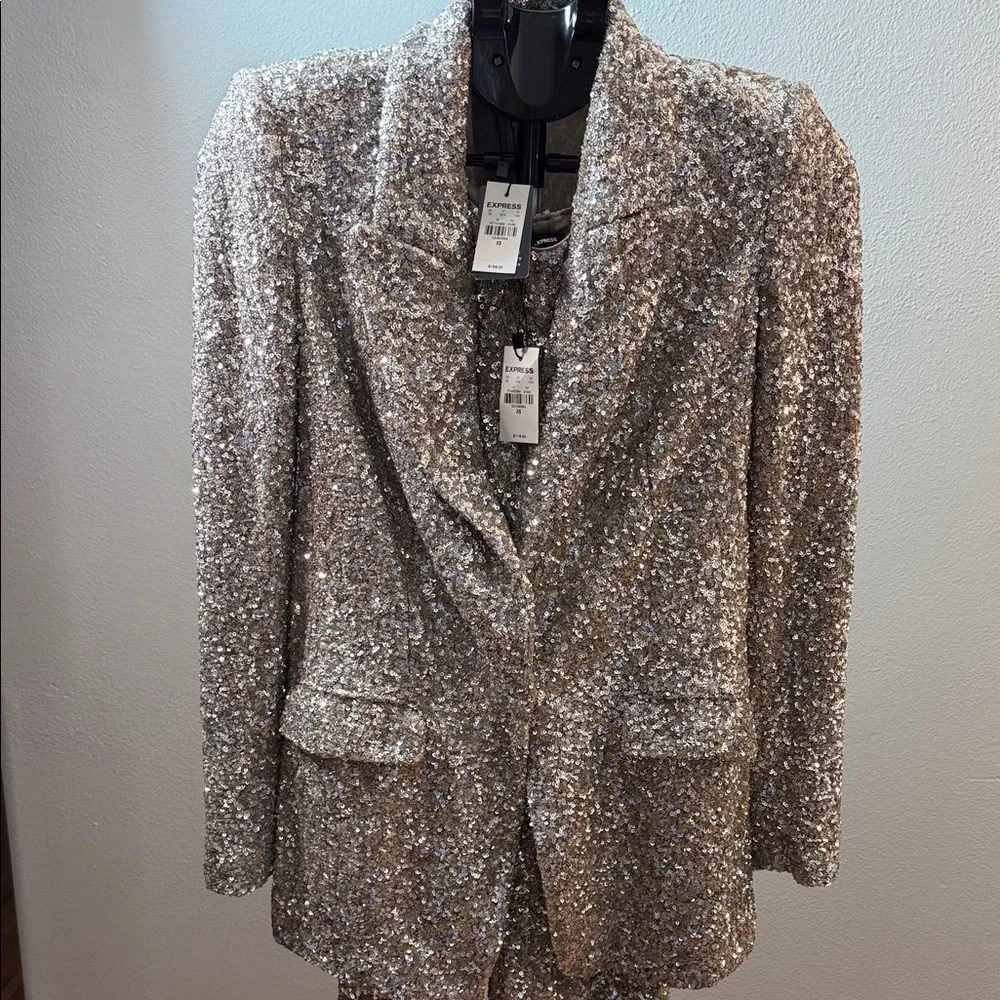 Silver Sequin Women's Blazer and Pants Set - Picture 4 of 11